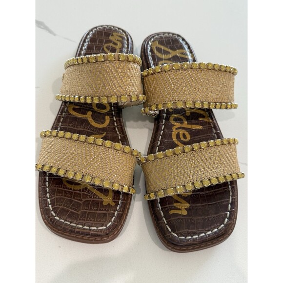 Sam Edelman Women's 8.5 M Hopie Square Toe Gemstone Crystal-lined Sandals Slides - Picture 1 of 8